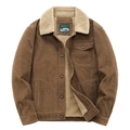 Men's retro brown corduroy jacket with thick sherpa fleece lining and buttoned pockets - M / Coffee
