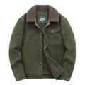 Men's dark green corduroy jacket with warm fleece lining and classic button closure - M / Army Green