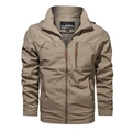 Veste outdoor homme kaki imperméable avec capuche et logo brodé sur la poitrine - M / Kaki