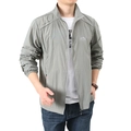 Men's lightweight grey UV protective sun jacket with stand collar and zipper - M (Recommended 90-115 Jin) / Top (Mountain Print) / Light Gray