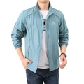 Men's light blue UV protection summer outdoor jacket with thin breathable fabric - M / Tops / Light Blue (Mountain Print)