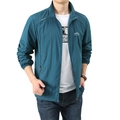 Summer lightweight breathable men's stand collar UV jacket in cyan blue outdoor style - M / Tops / Denim Blue (Mountain Print)
