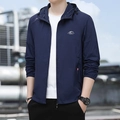 Men's navy blue lightweight sun-protective outdoor jacket with logo detail - M / Tops / Dark Blue - Hooded Mountain Print (2318)