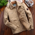 Men's khaki fleece-lined canvas jacket with American Legend embroidery in outdoor setting - M / Khaki