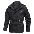 Giacca invernale da uomo nera con cappuccio, stile tattico con tasche multiple cargo - M / Nero