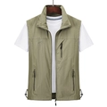 Gilet sportivo verde oliva ad asciugatura rapida con multitasche e collo alto zip - M / Cachi