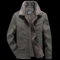 Armeegrüne Herren Winterjacke mit dickem Fleece und warmem grauem Sherpa-Kragen - M / Armeegrün