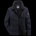 Herren Winterjacke in Dunkelblau mit dickem Lammwollfutter und gesticktem Outdoor-Logo - M / Schwarz Blau