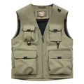 Chaleco de pesca para hombre en color caqui con cuello en V y forro de malla transpirable - M / Caqui