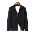 Men's black casual stand collar jacket with zip-up design and printed shoulder detail - M / Black