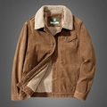 Men's winter corduroy jacket with warm sherpa fleece lining and classic button closure - M / Khaki/Earth Yellow