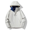 Waterproof outdoor hooded jacket in light grey and royal blue with four zipper pockets - M / Eco Gray / Royal Blue - Men