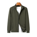 Men's dark green casual stand collar jacket with full zip and shoulder letter print - M / Army Green