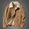Men's brown corduroy jacket with warm sherpa lining and single-breasted buttons - 2XL / Khaki