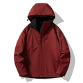 Dark red waterproof outdoor windbreaker jacket for men with adjustable hood and velcro cuffs - M / Wine Red / Knight Black - Men