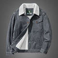 Men's winter corduroy jacket in dark gray with warm fleece lining and classic button closure - M / Gray