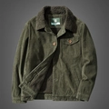 Men's army green corduroy jacket with thick sherpa lining and classic button-up front - M / Army Green