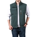 Men's dark green multi-pocket outdoor vest with stand collar and zipper details - M / Bean Green