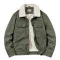 Mens vintage olive corduroy jacket with white fleece collar and button closure - M / Bean Green