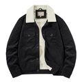 Men's black corduroy jacket with white sherpa fleece collar and warm lining - M / Black