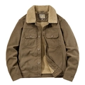Men's brown corduroy jacket with white fleece lining and buttoned chest pockets - M / Khaki