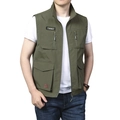 Chaleco de pesca exterior verde oliva para hombre con múltiples bolsillos y parche - M / Verde Militar