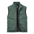 Men's dark green outdoor multi-pocket cargo vest with standing collar and zipper closure - M / Bean Green