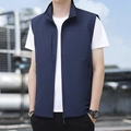 Men's dark navy multi-pocket outdoor hiking vest with stand collar and zipper closure - M / Blue