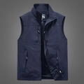 Men's outdoor multi-pocket fishing vest in navy blue with standing collar and zipper - M / Dark Blue