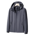 Chaqueta impermeable de exterior gris oscuro para hombre con capucha y texto - M / Hombre Gris