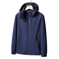 Waterproof outdoor hooded windbreaker jacket in navy blue with EXPLORE chest print - M / Men's Dark Blue