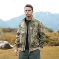 Men's tactical woodland camouflage flight jacket with flag patch and functional pockets - S / Camouflage