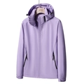 Waterproof lavender hooded outdoor jacket with adjustable drawstrings and windproof zip - M / Women's Purple