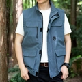 Gilet multitasche da uomo per esterni in grigio-blu con colletto alto e zip - M / Blu Lago