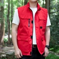 Gilet da pesca rosso multitasche da uomo con colletto dritto per attività outdoor - M / Rosso