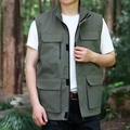 Men's olive green outdoor multi-pocket fishing vest with high collar and durable fabric - M / Army Green