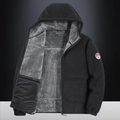 Giacca in pile nero da uomo con cappuccio e fodera calda in finta pelliccia - M / Nero