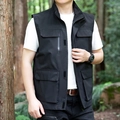 Men's black multi-pocket outdoor vest for fishing and photography in forest setting - M / Black
