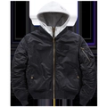 Men's black MA-1 bomber jacket with grey hoodie lining and classic sleeve pocket - M (Euro Size) / Black