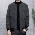 Herren Bomberjacke aus anthrazitfarbenem Tweed-Wollmix mit Rippbündchen und Stehkragen - M / Schwarz
