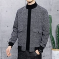 Herren Freizeitjacke aus Wollmix in Dunkelgrau mit schwarzen Rippstrickbündchen und Taschen - M / Grau