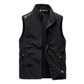 Heren fleece vest in zwart met opstaande kraag, drie ritszakken en oranje trekkoorden - M / Zwart