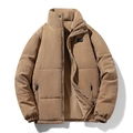 Men's winter thick corduroy jacket in brown with a stand collar and full zip closure - M / Khaki