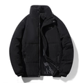 Men's black corduroy padded jacket featuring a stand collar and warm fleece lining - M / Black