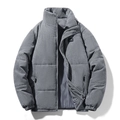 Men's winter grey corduroy puffer jacket with stand collar and warm fleece lining - M / Gray