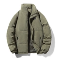 Men's winter corduroy puffer jacket in grass green with stand collar and warm lining - M / Army Green