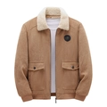 Heren vintage bruine corduroy jas met dikke sherpa voering en ritssluiting vooraan - M / Khaki