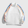 Coupe-vent blanc pour homme avec rayures orange et bleu sur les manches et col montant - M / Blanc