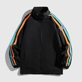 Veste décontractée noire pour hommes avec rayures orange et bleu sarcelle aux manches - M / Noir