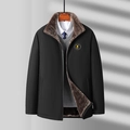 Winter men's business casual jacket with plush collar and warm windproof lining - M / Black